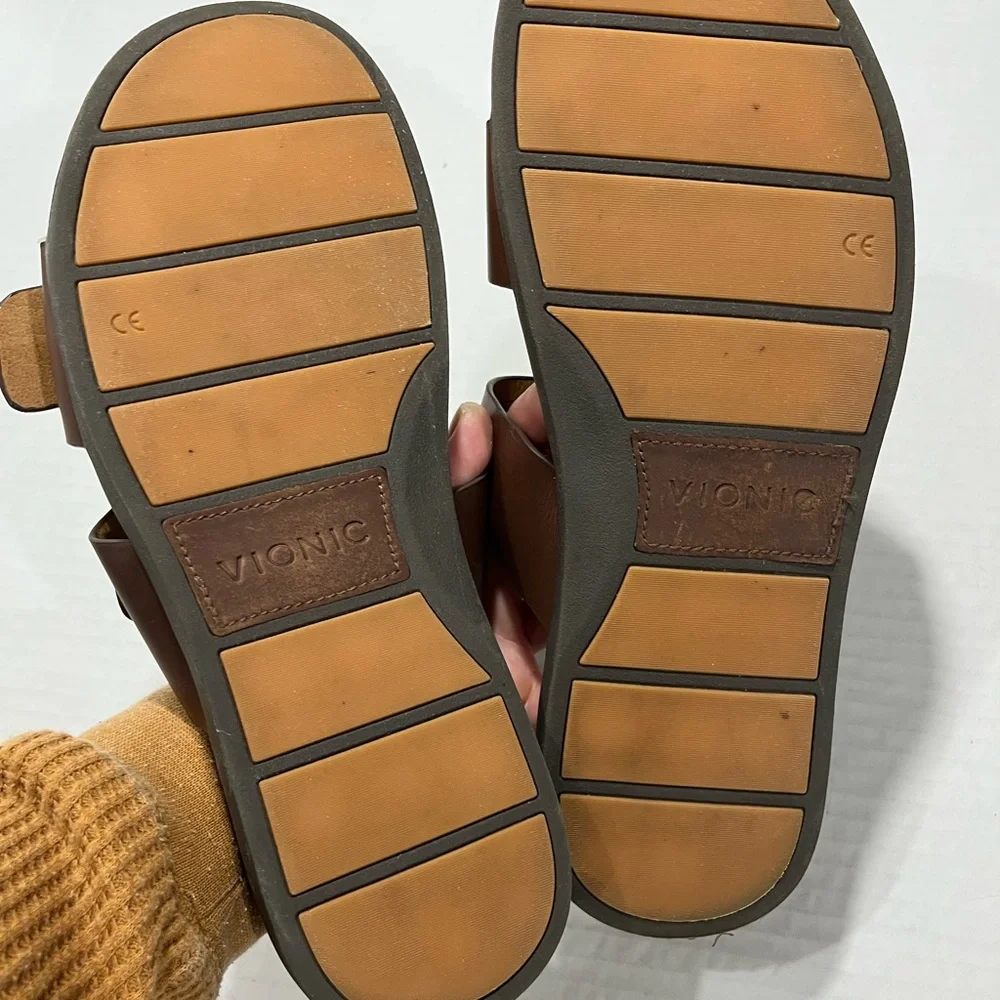 Vionic Brown Double Buckle Slide Sandals